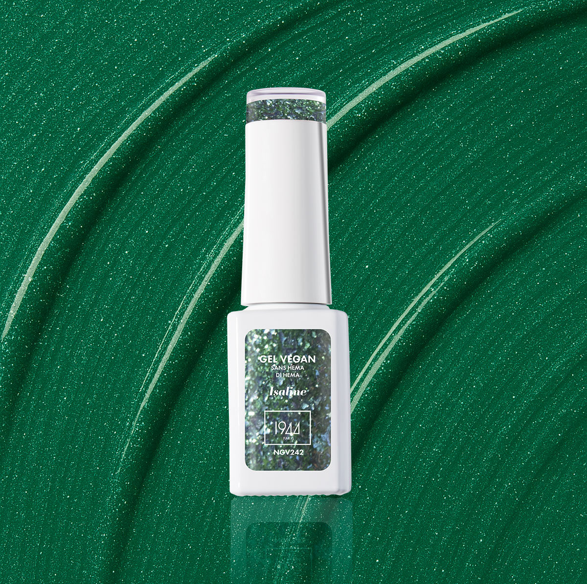 Isaline, un vert émeraude pailleté, qui capte tous les regards - Le gel vegan - Collection Noël Dreams