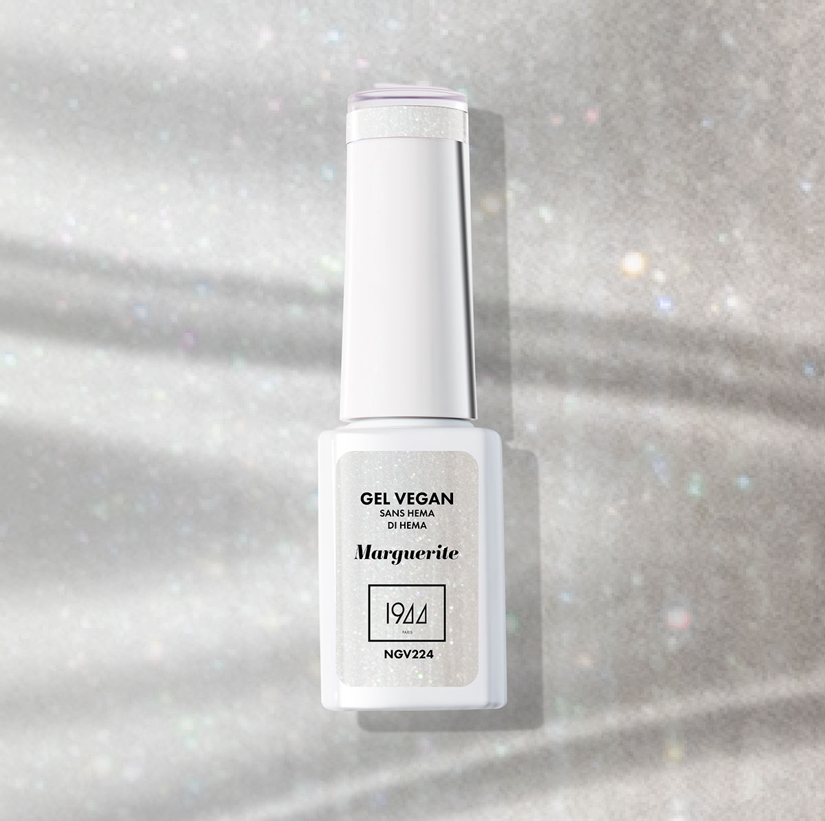 Marguerite Vegan Gel, a sparkling pearly white, pure as a drop of dew at dawn.
